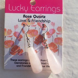 Genuine Rose Quartz Gemstone Dangle Earrings/Love and Friendship Lucky Earrings